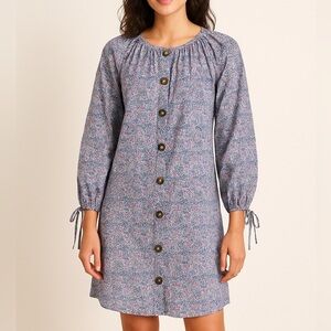 J. Crew Liberty London Puff Sleeve Floral Dress S Purple Blue SP22 100% Cotton